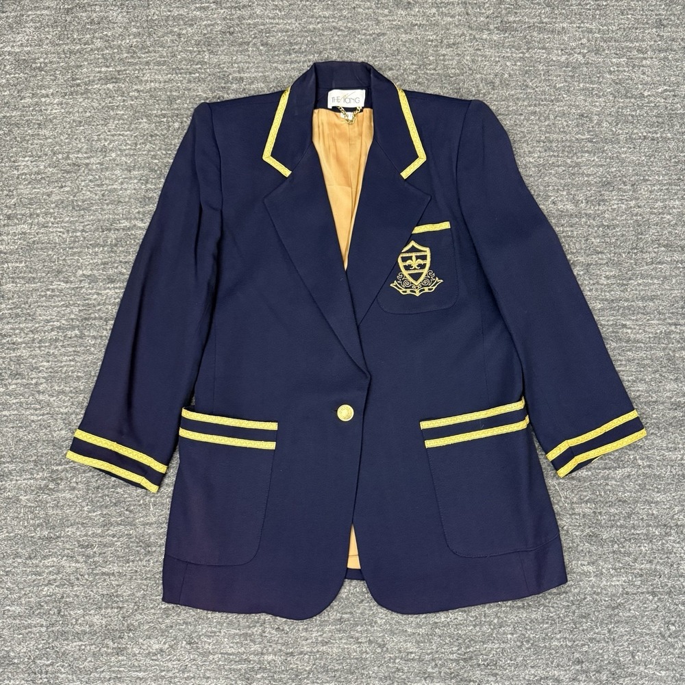 Vintage The Icing Jacket Women XS Blue Gold Blazer Oversized Crest Old Money 90s